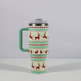 Christmas Pattern Mug With Handle Lid Straw Drinkware Stainle