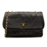 Chanel Vintage Large Quilted Flap Bag Black Gold Shoulder Bag Crossbody