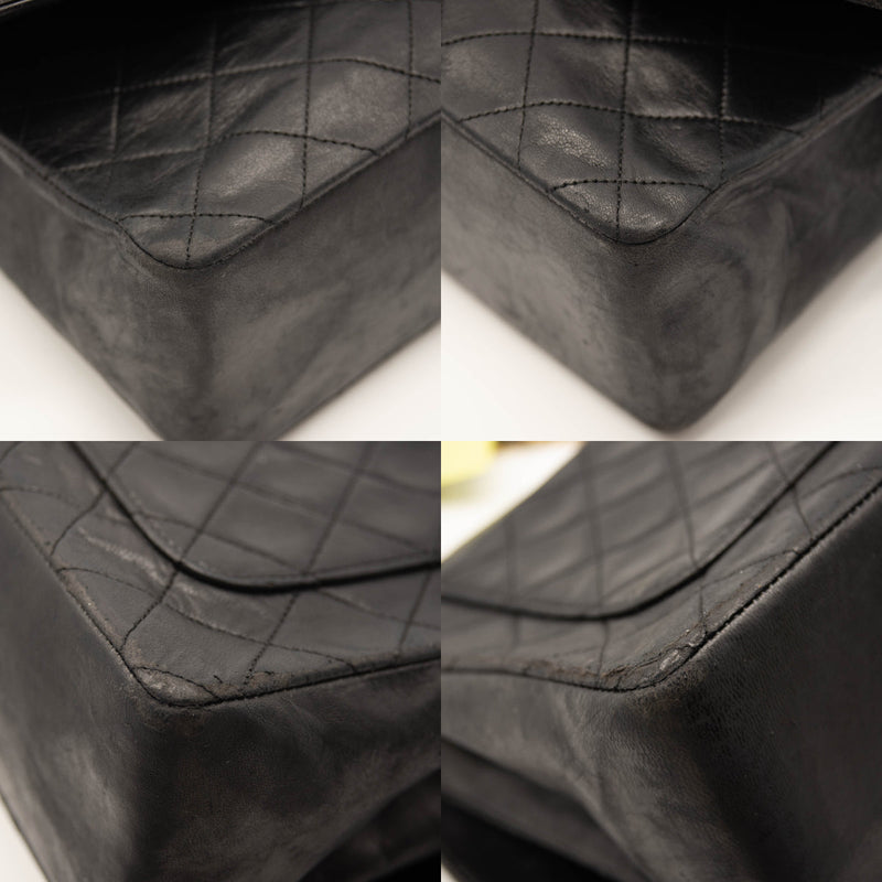 Chanel Vintage Large Quilted Flap Bag Black Gold Shoulder Bag Crossbody