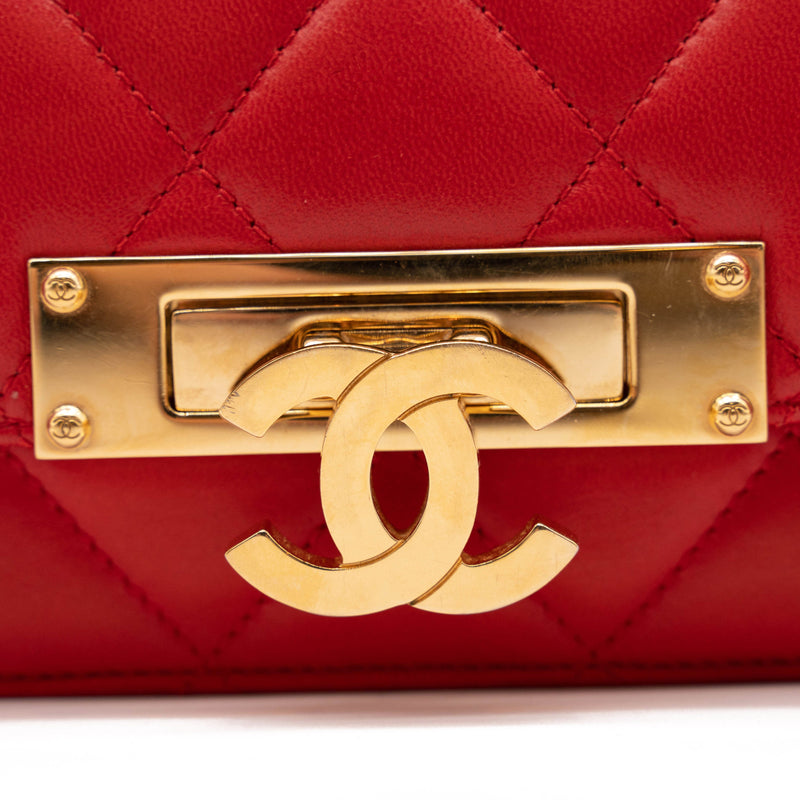 Chanel Lambskin quilted golden class wallet on chain woc red