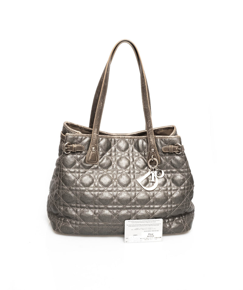 Christian Dior Cannage Grey Canvas Top handle Tote Bag PHW - AGL1349 - Cap N Wrap