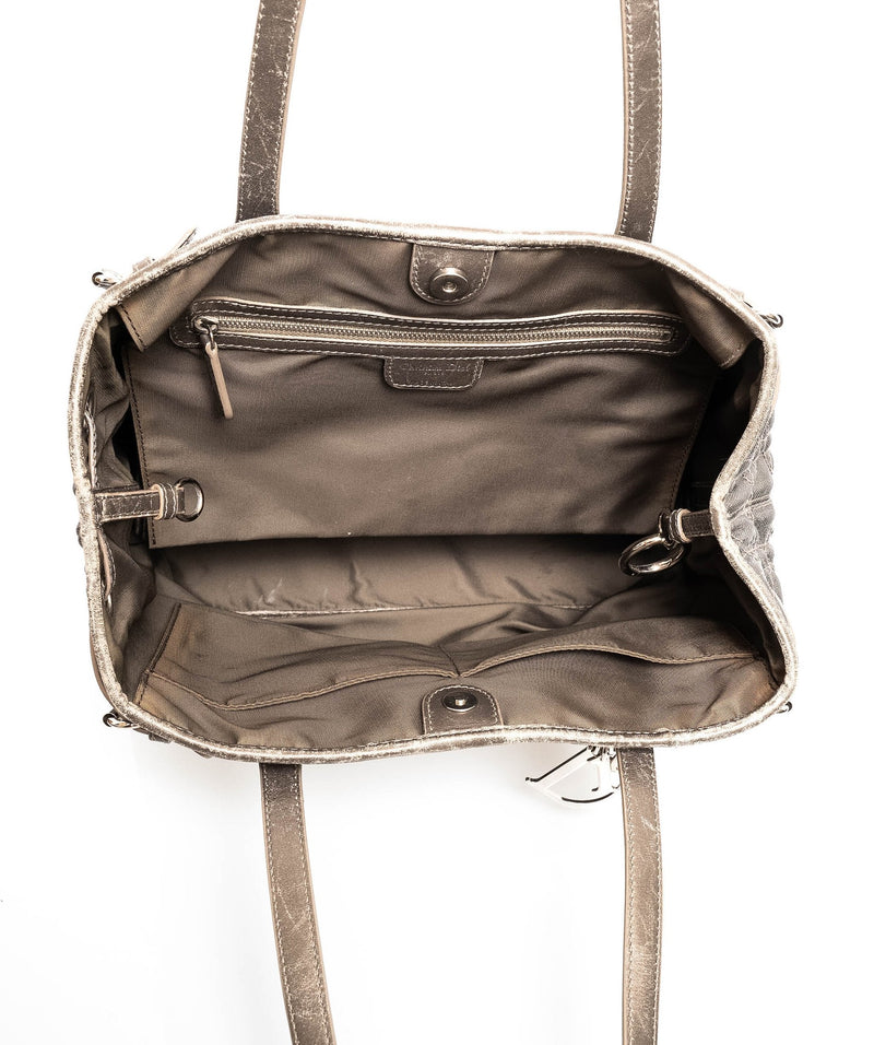 Christian Dior Cannage Grey Canvas Top handle Tote Bag PHW - AGL1349 - Cap N Wrap