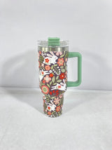 Christmas Pattern Mug With Handle Lid Straw Drinkware Stainle
