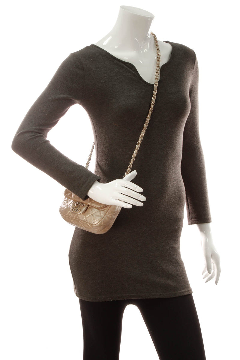 Crystal Quilted Flap Crossbody Bag - Gold