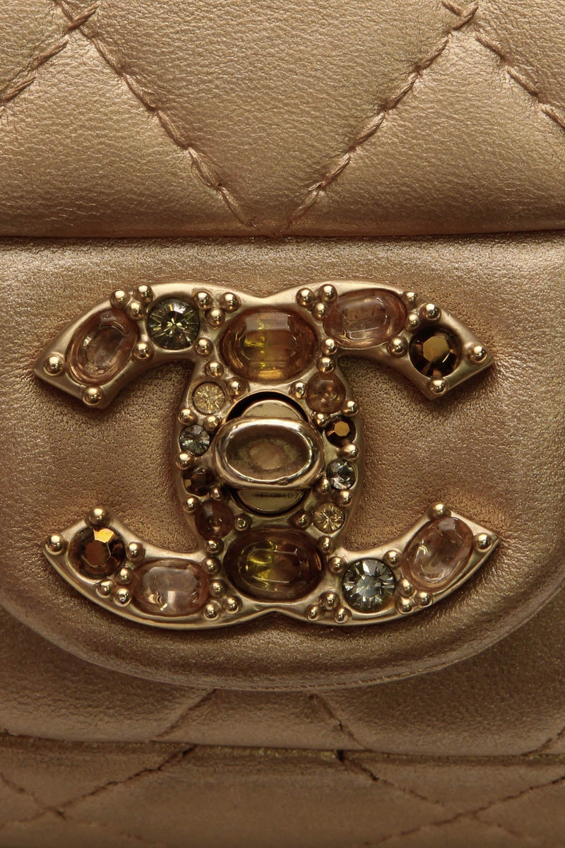 Crystal Quilted Flap Crossbody Bag - Gold