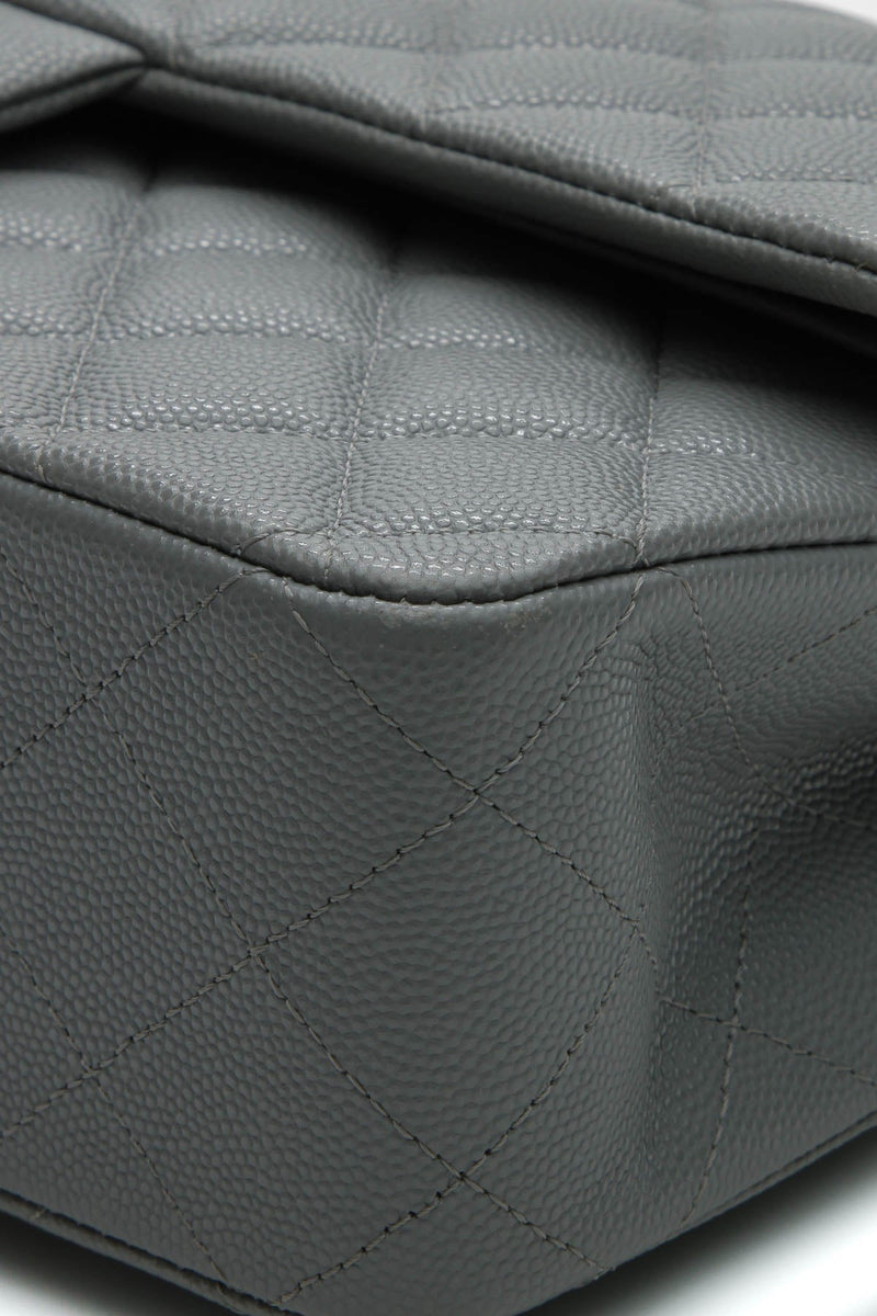 Classic Medium Double Flap Bag - Gray Caviar