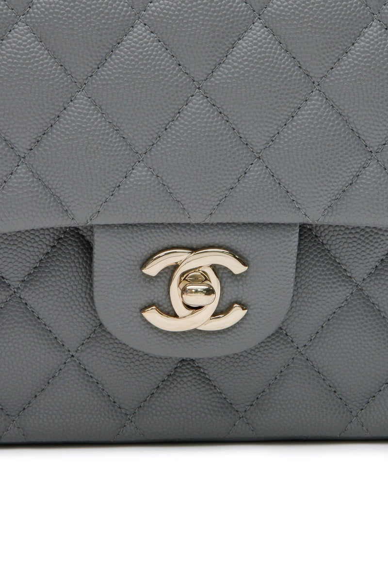 Classic Medium Double Flap Bag - Gray Caviar
