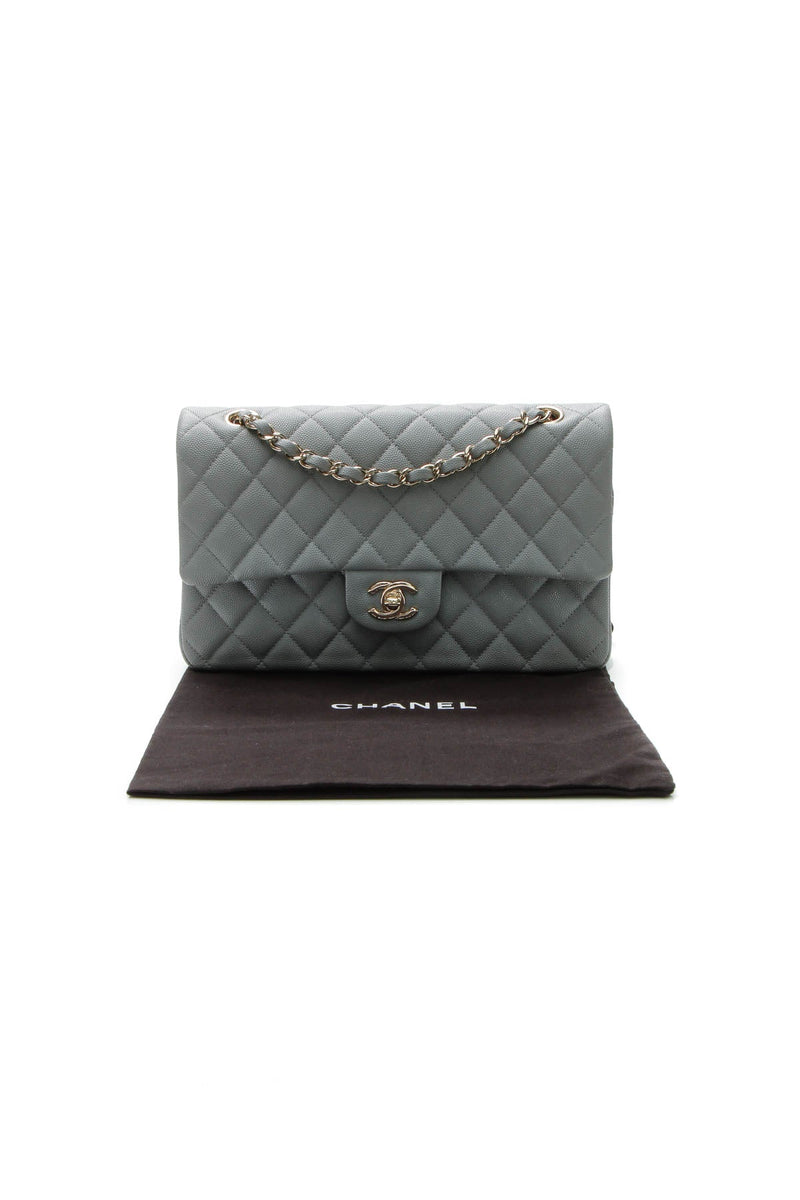 Classic Medium Double Flap Bag - Gray Caviar