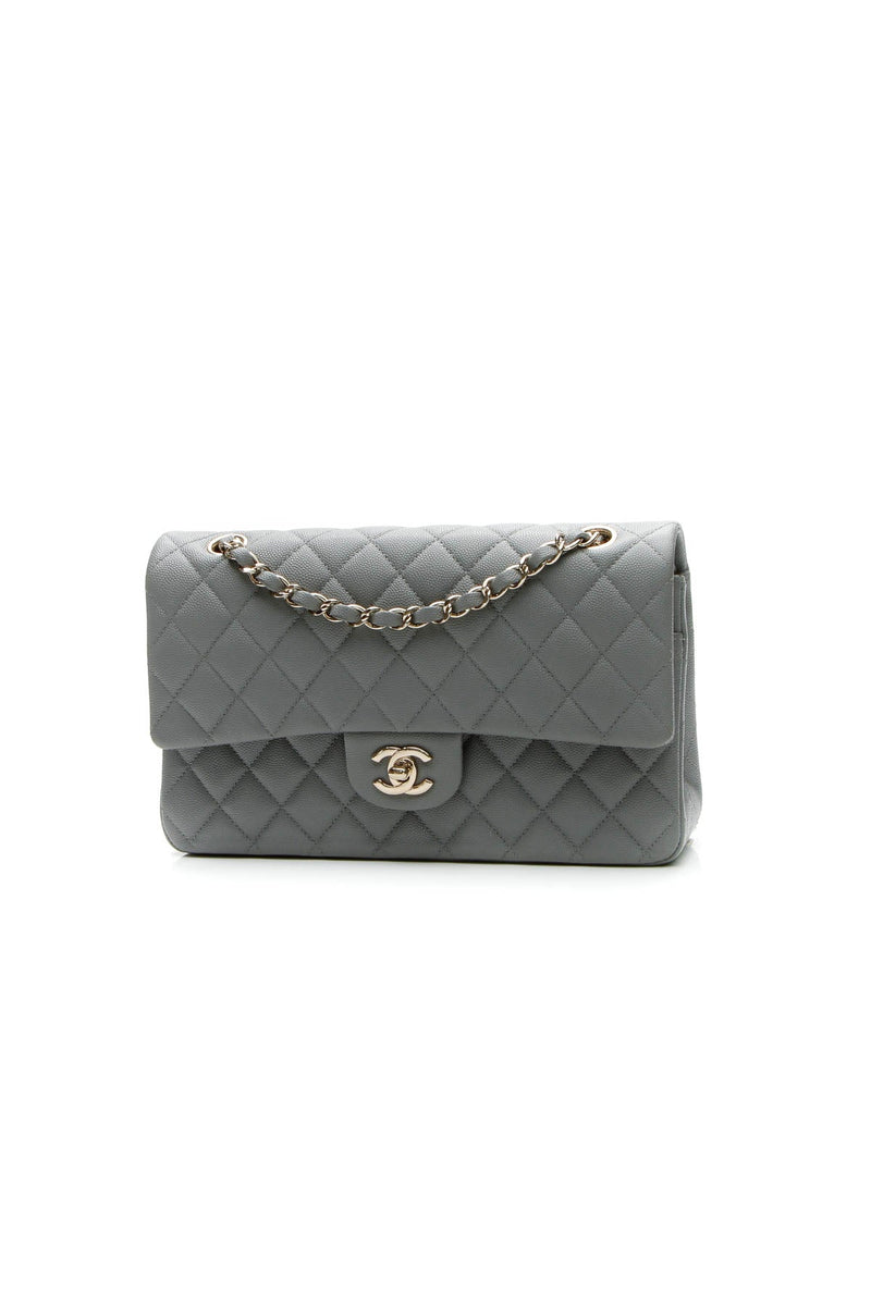 Classic Medium Double Flap Bag - Gray Caviar
