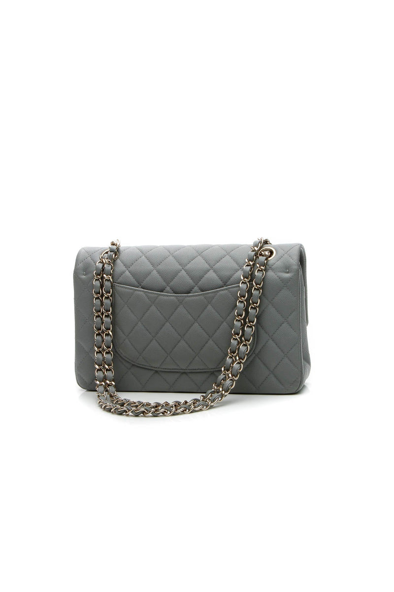 Classic Medium Double Flap Bag - Gray Caviar