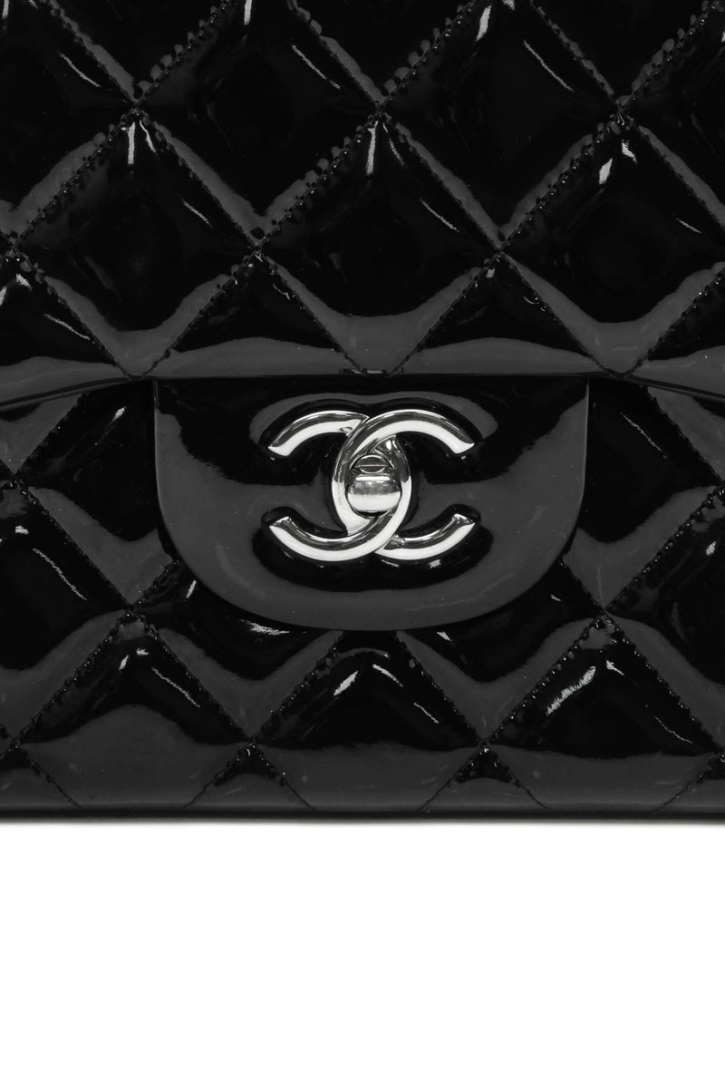 Classic Jumbo Double Flap Bag - Black Patent