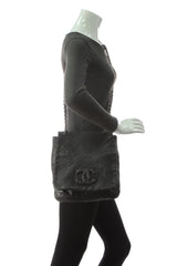 Diamond Stitch Large Messenger Bag - Black