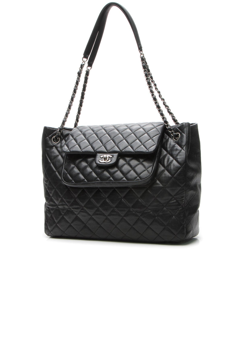 Paris-Edinburgh Flap Pocket Tote Bag - Black