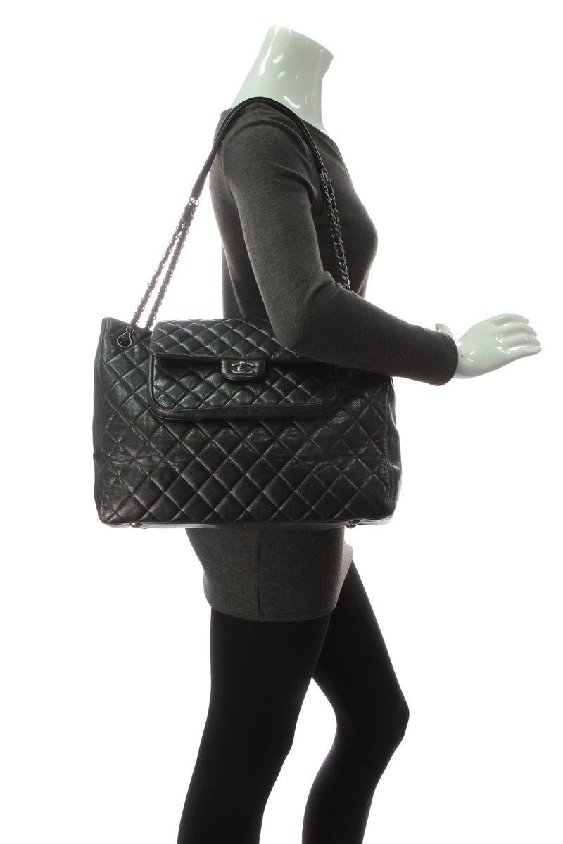 Paris-Edinburgh Flap Pocket Tote Bag - Black