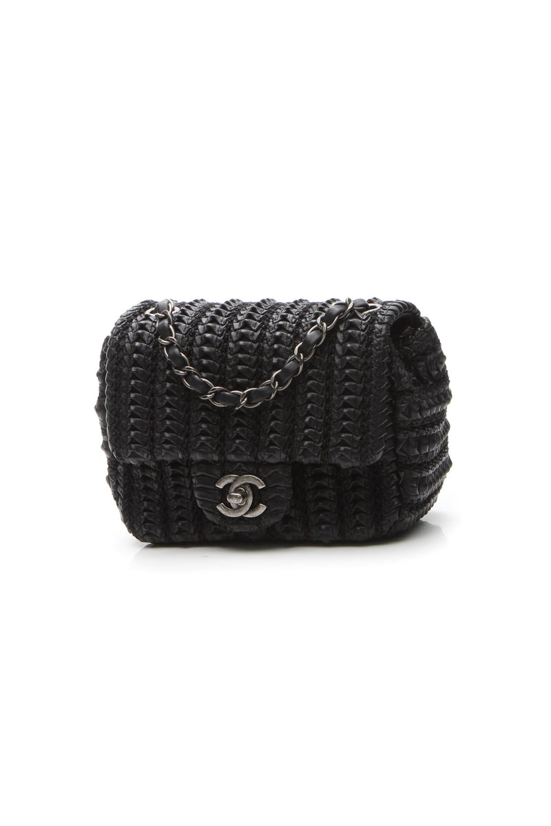 Crochet Small Flap Bag - Black