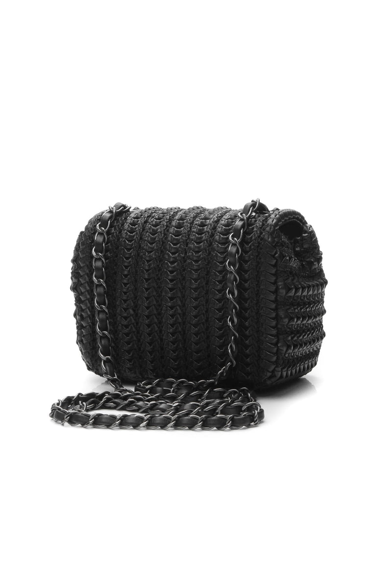 Crochet Small Flap Bag - Black