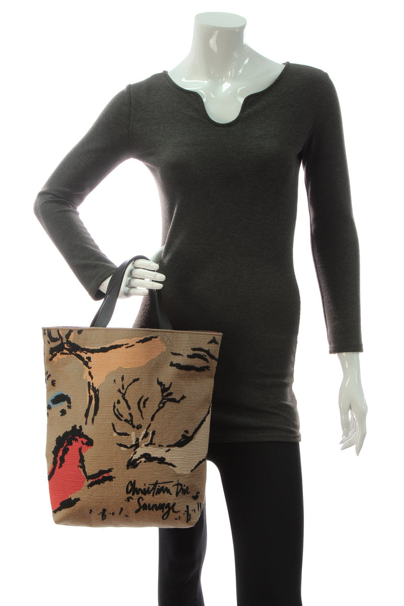 Embroidered Sauvage Tote Bag - Brown