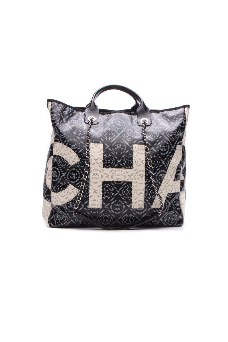 Camellia Medium Shopping Tote Bag - Black/Beige