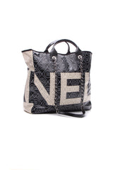 Camellia Medium Shopping Tote Bag - Black/Beige