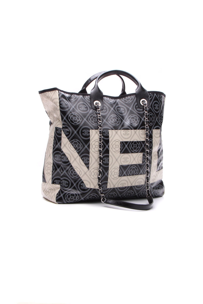 Camellia Medium Shopping Tote Bag - Black/Beige