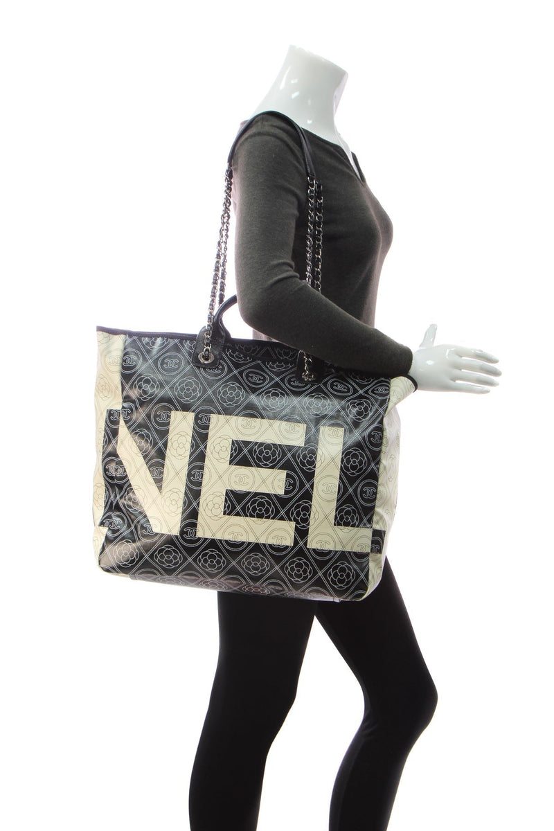Camellia Medium Shopping Tote Bag - Black/Beige