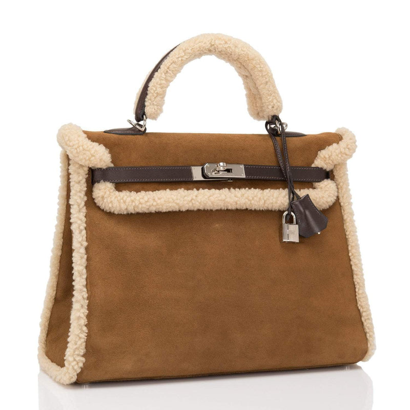 Hermes Teddy Shearling Kelly 35cm Palladium Hardware