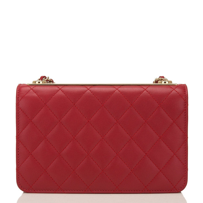 Chanel Red Quilted Lambskin Trendy CC Wallet On Chain (WOC)