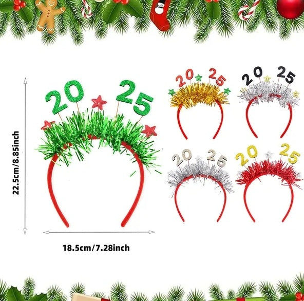 5PCS 2025 New Year Headband New Year's Eve Hat Star Hairbands