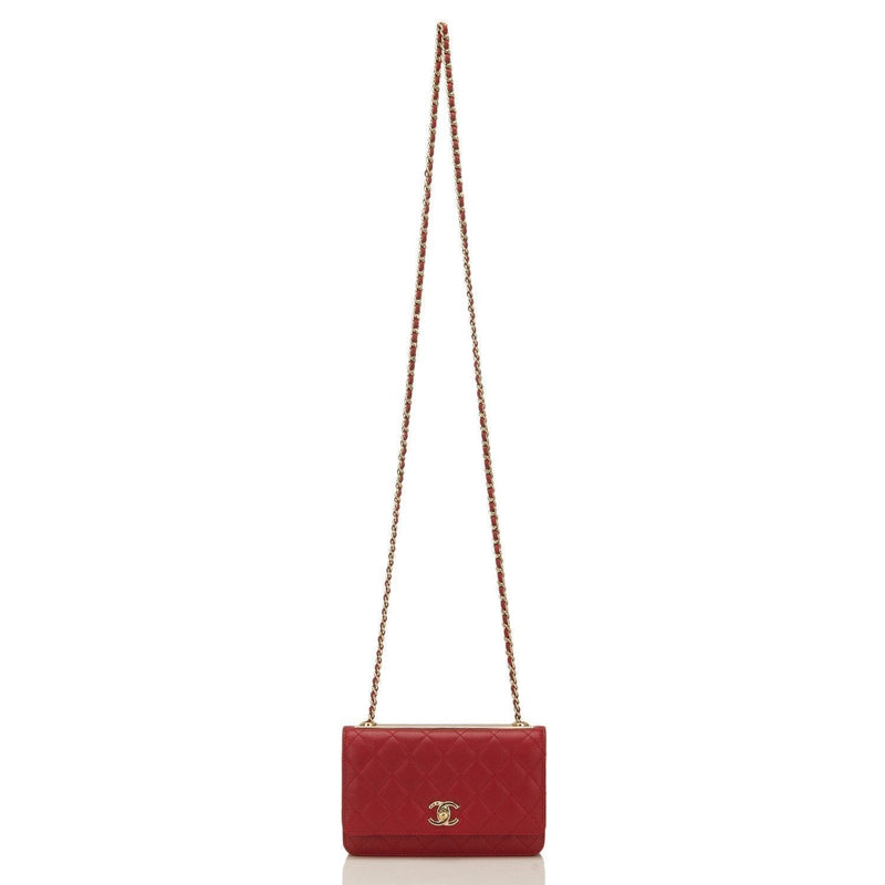 Chanel Red Quilted Lambskin Trendy CC Wallet On Chain (WOC)