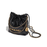 CHANEL 22 MINI HANDBAG Shiny Calfskin & Gold-Tone Metal Black