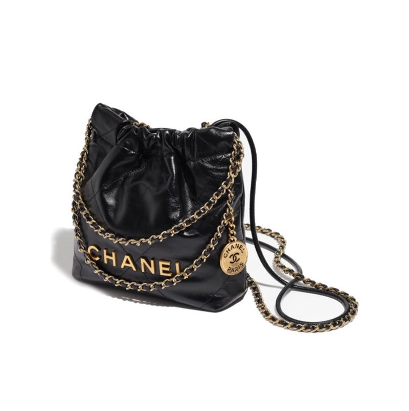 CHANEL 22 MINI HANDBAG Shiny Calfskin & Gold-Tone Metal Black