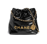 CHANEL 22 MINI HANDBAG Shiny Calfskin & Gold-Tone Metal Black