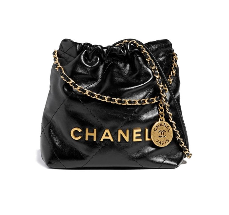 CHANEL 22 MINI HANDBAG Shiny Calfskin & Gold-Tone Metal Black