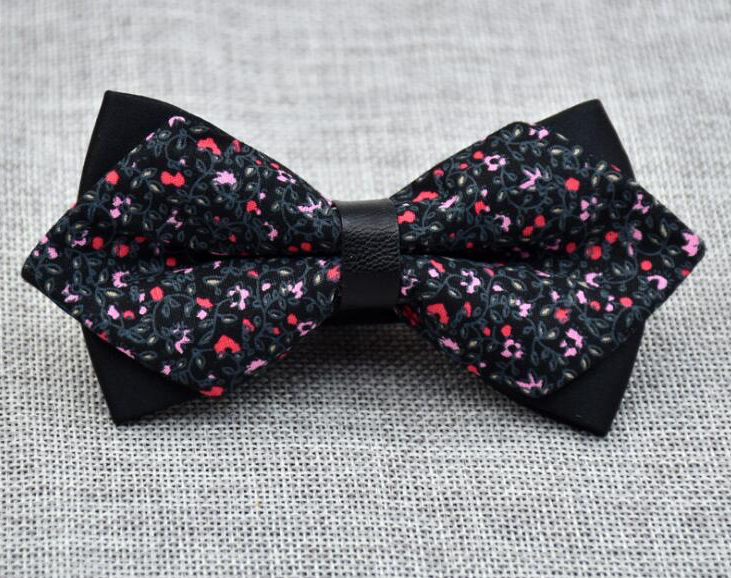 Men's Black Grey Floral Pre-Tied Bow Tie