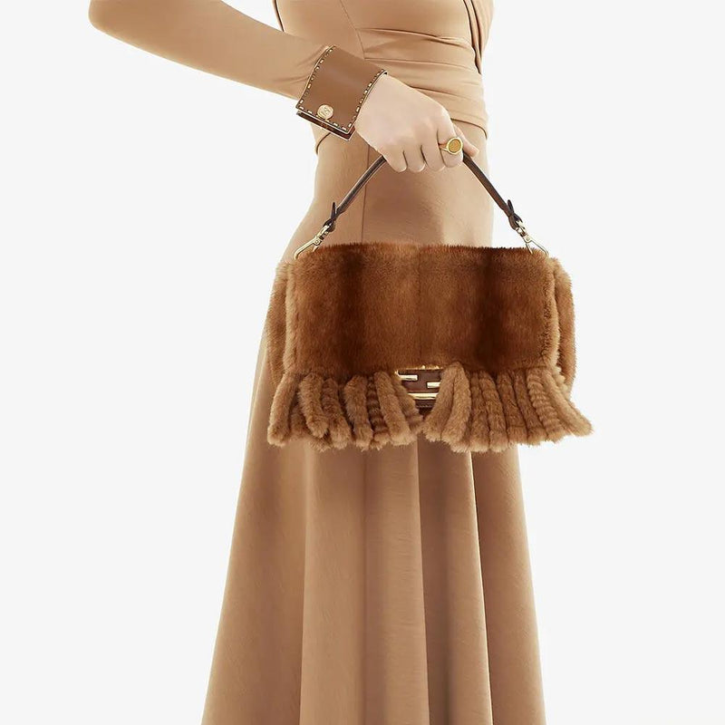 BAGUETTE Natural Mink Bag With Fringing