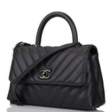 Chanel SO Black Chevron Caviar Mini Coco Handle Flap Bag Black Hardware