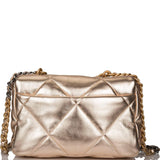 Chanel Gold Metallic Quilted Lambskin Medium 19 Flap Bag Mixed Hardware