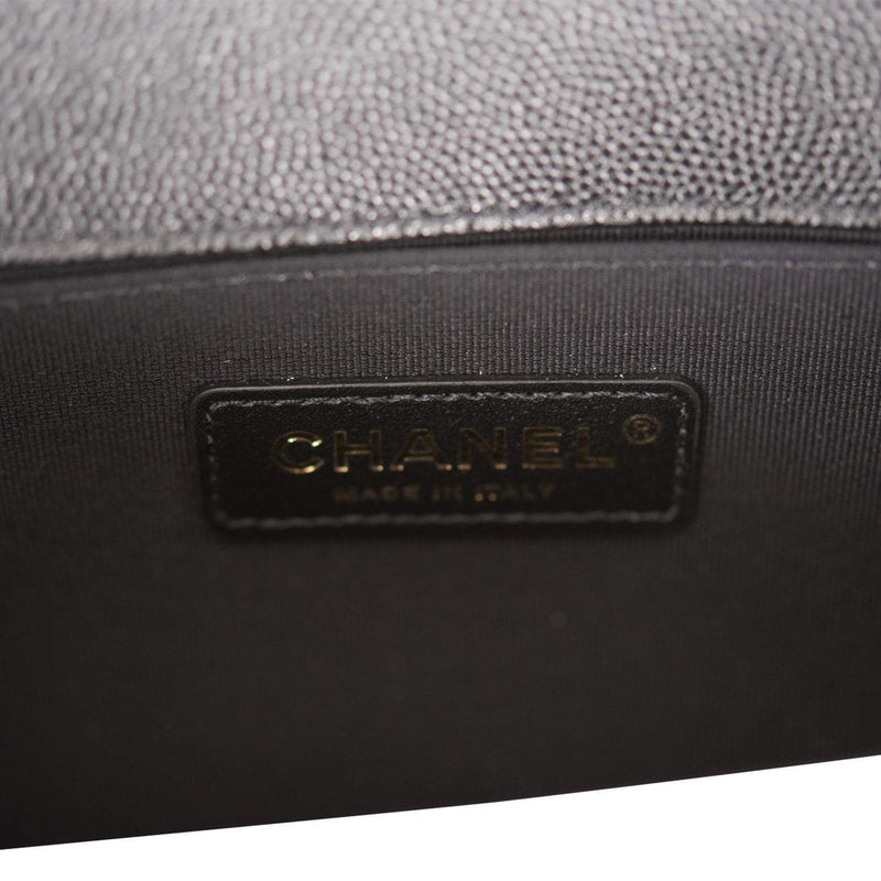 Chanel Medium Boy Bag Black Chevron Caviar Antique Gold Hardware