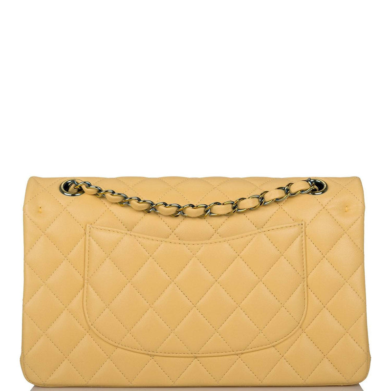 Chanel Yellow Quilted Lambskin Medium Classic Double Flap Bag Rainbow Hardware