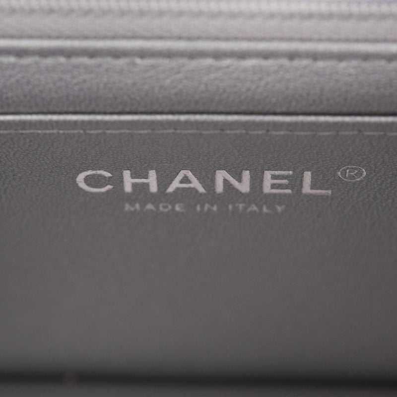 Chanel Silver Metallic Quilted Caviar Rectangular Mini Flap Bag with Top Handle Silver Hardware