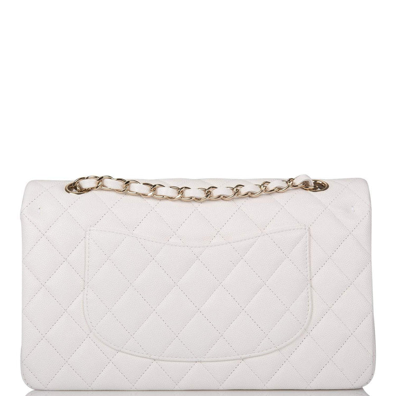 Chanel White Quilted Caviar Medium Classic Double Flap Bag Gold Hardware