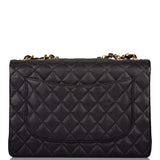 Chanel Vintage Black Quilted Caviar Jumbo Single Flap Bag Gold Hardware