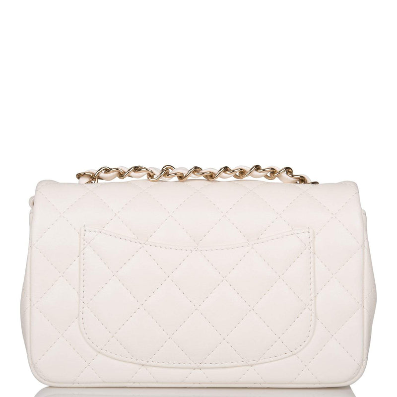 Chanel White Quilted Lambskin Rectangular Mini Classic Flap Bag Light Gold Hardware