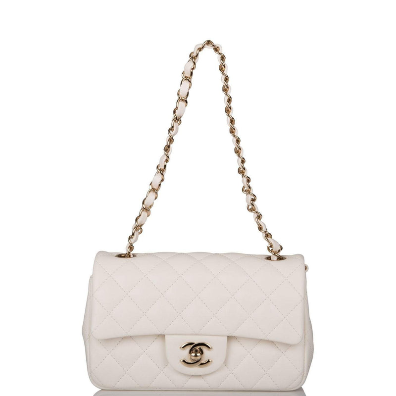 Chanel White Quilted Lambskin Rectangular Mini Classic Flap Bag Light Gold Hardware