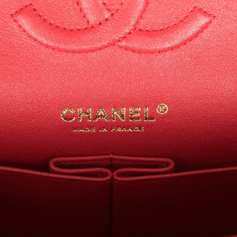Chanel Medium Classic Double Flap Bag Red Lambskin Light Gold Hardware