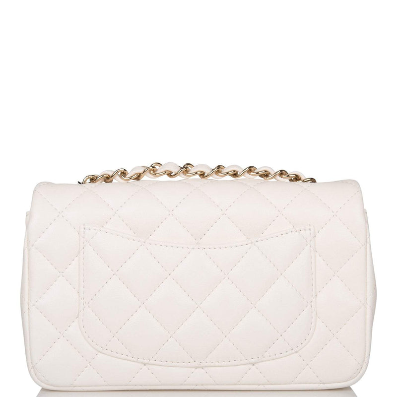 Chanel White Quilted Lambskin Rectangular Mini Classic Flap Bag Light Gold Hardware
