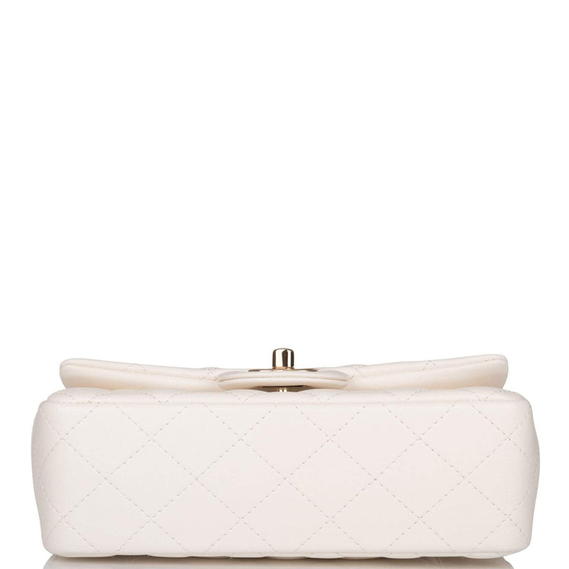 Chanel White Quilted Lambskin Rectangular Mini Classic Flap Bag Light Gold Hardware