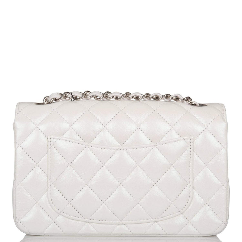Chanel Mini Rectangular Flap Bag White Iridescent Lambskin Silver Hardware