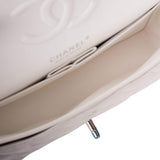 Chanel White Quilted Caviar Medium Classic Double Flap Bag Silver Hardware
