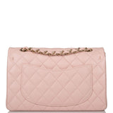 Chanel Rose Clair Quilted Caviar Small Classic Double Flap Bag Light Gold Hardware